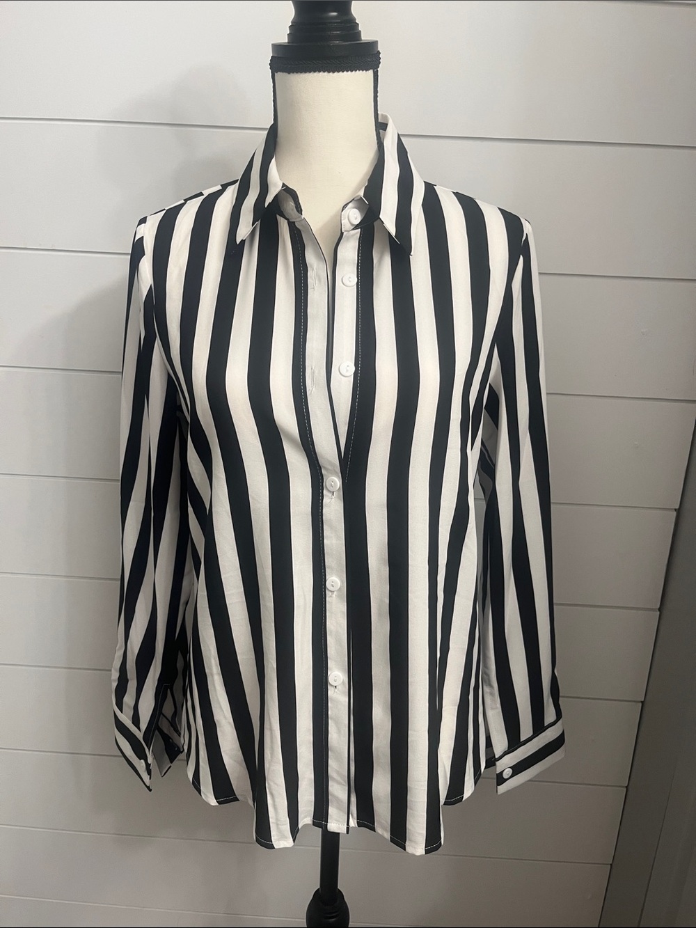 Black & White Vertical Stripe Button-Down Shirt